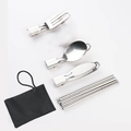 Portable stainless steel cutlery set with folding fork, spoon, knife, and storage bag - Folding Knife Fork Spoon and Chopsticks Set with Black Bag