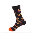 Black crew sock with abstract bird pattern in yellow and pink with orange toe detail - One Size / Black Abstract Bird (47)