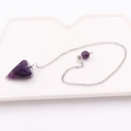 Natural purple amethyst crystal cone pendulum necklace with silver metal chain and bead - Conical Stone + Silver Chain / Purple Crystal
