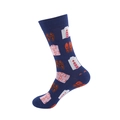 Navy blue crew socks featuring repeated dress shirt and leather shoe pattern - One Size / Dark Blue Shirt Shoes (53)
