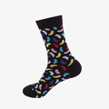 Black cotton crew socks with colorful bean-shaped knitted patterns for men and women - One Size / Black Colorful Polka Dots (58)