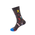 Dark gray crew socks featuring colorful moon and star patterns with blue toe and red heel - One Size / Dark Gray Fun Pattern (61)