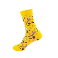 Mid-calf cotton socks in yellow featuring pink lollipops and colorful geometric patterns - One Size / Yellow Lollipop Geometric (59)