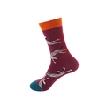 Cotton blend crew sock in burgundy with orange cuff and dancing figure pattern - One Size / Burgundy Dancing Figures (63)