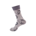 Grey mid-calf cotton socks with black skull patterns and mesh texture finish - One Size / Gray Skull (66)