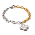 Zweifarbiges Armband aus Edelstahl mit Kleeblatt-Anhänger und Karabinerverschluss - Stahl Stil (KB109824-Z)