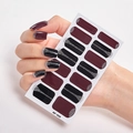Burgundy and black nail stickers with silver glitter French tips, model AF-033 - AF-033 (Wine Red/Black/Silver Glitter)