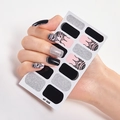 Minimalist full wrap nail stickers with black, silver glitter, and pink lace pattern AF-029 - AF-029 (Black/Pink Lace Pattern)