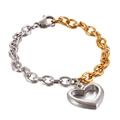 Two-tone silver and gold link bracelet featuring a hollow heart pendant and lobster clasp - Steel Color (KB109857-Z)