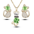 Set gioielli gatto dorato con cristalli verdi e strass bianchi collana e orecchini - Oro Verde
