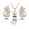 Set gioielli gatto dorato con cristalli trasparenti composto da orecchini e collana - Oro Bianco