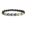 Handgemaakte armband met zwarte lavasteen en blauwe keizerlijke steen met gouden kralen - Donkerblauwe Keizerlijke Jaspis