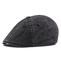 Classic dark grey washed cotton newsboy cap with subtle vintage plaid pattern - Black