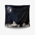 Moon and starry night sky printed tapestry for wall decor in deep blue and white finish - Gt104566