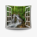 3D Nordic window wall tapestry with lush forest waterfall view for home decor - Gt110113