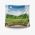 3D scenic landscape tapestry with terrace mountain view and white curtain pattern - Gt110114