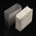 Macro shot of 60-piece clear plastic lids and beige bases for eyelash packaging boxes - 60 Sets (With Clear Lid) / Beige