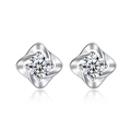 Elegant S999 sterling silver four-leaf clover stud earrings with sparkling white zircon - S999 Fine Silver / White Zirconia