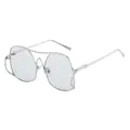 Silver metal double bridge irregular cat eye sunglasses with light gray lenses - Silver Frame Grey Lens