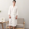 Men's white waffle knit bathrobe with belted waist and front pockets for spa and home - White (Men)