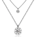 Double-layered silver stainless steel necklace with round cubic zirconia pendants - Round / Silver