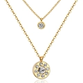 Gold layered necklace with round zircon pendants and minimalist cross chain for women - Round / Gold