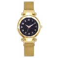 Elegant gold Milanese magnetic strap watch with blue starry sky dial and Arabic numbers - Gold