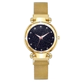 Women's starry blue dial watch with gold stainless steel magnetic mesh band and crystals - Gold