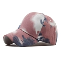 Detail view of tie-dye corduroy baseball cap with pink and blue distressed texture - Pink Blue White Bohemian Tie-Dye