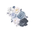 Detail von Aquarell-Blumenwandstickern mit blauen und weißen Rosen auf klarem Hintergrund - 30*90CM Layout
