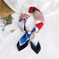 70cm silk square scarf with geometric red and blue patterns for women's neck accessories - Blue Border Geometric