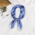 Elegant blue and white striped satin square scarf with a silky finish for women - Blue Striped