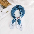 Gray-blue silk scarf with white floral patterns and satin finish for women - Blue Flower Script
