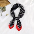 Elegant 70cm silk scarf with black white diagonal stripes and red patchwork finish - Striped Black
