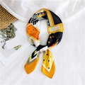 Polka dot geometric long silk scarf in bright yellow and orange pattern - Yellow Border Geometric