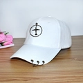 Detail of white cotton baseball cap with silver metal rings and airplane charm - Adult Adjustable 55-59cm / Ring Airplane (White)