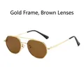 Gafas de sol polarizadas de polígono con montura dorada y lentes de té para hombre - Montura Dorada Lente Marrón