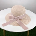 Elegante cappello di paglia beige con fiocco rosa antico per viaggi estivi - M(56-58cm) / Rosa Chiaro