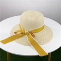Cappello da sole in paglia beige da donna con nastro decorativo giallo zenzero - M(56-58cm) / Beige