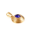 Golden titanium steel circular pendant featuring a faceted deep blue zircon gemstone center - Blue