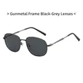Fashionable oval pilot sunglasses with gunmetal frame and dark gray UV lenses - Gunmetal Frame Black Grey Lens