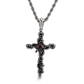 Vintage-Kreuzkette aus Edelstahl mit rotem Edelstein an einer silbernen Kordelkette - Vintage Inlay Roter Edelstein Kreuz (KP82125-BDJX) / Nur Anhänger