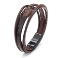 Brown multi-layer hand-braided leather bracelet with black magnetic clasp for men - Brown (Black Clasp)