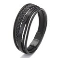 Handmade multilayer black woven leather bracelet for men with black magnetic clasp - Black (Black Clasp)