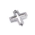 Conector de cruz calada con cristales brillantes plateados para joyería artesanal - Color Acero