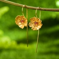 Handcrafted gold flower drop earrings with red garnet center for women's jewelry - 925 Silver / Gold Red