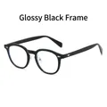 Monture de lunettes ronde TR90 noir brillant avec rivets fléchés argentés classiques - Monture noir brillant
