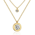 Minimalist double layer stainless steel necklace with two round sparkling crystals - Round Zircon/Gold