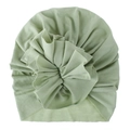 Soft light green baby turban with a large pleated flower detail in knitted cotton - Light Green
