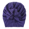 Deep purple infant turban hat with large layered floral accent in soft knit cotton fabric - Deep purple